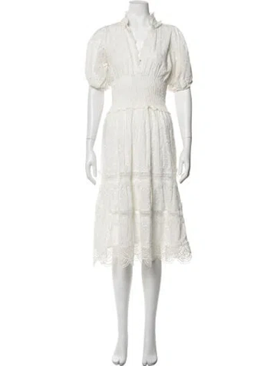 Pre-owned Waimari Floral Print Midi Length Dress In White