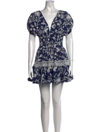 Pre-owned Waimari Floral Print Mini Dress In Blue
