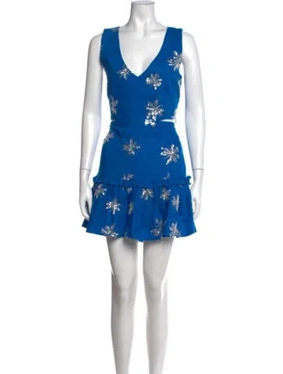Pre-owned Waimari Floral Print Mini Dress In Blue