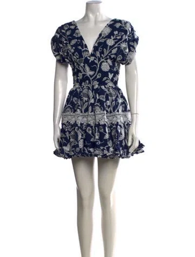 Pre-owned Waimari Floral Print Mini Dress In Blue