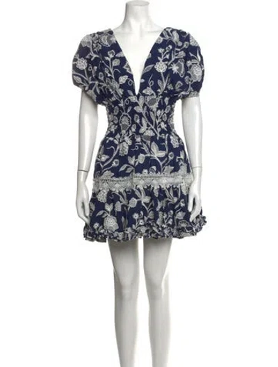 Pre-owned Waimari Floral Print Mini Dress In Blue