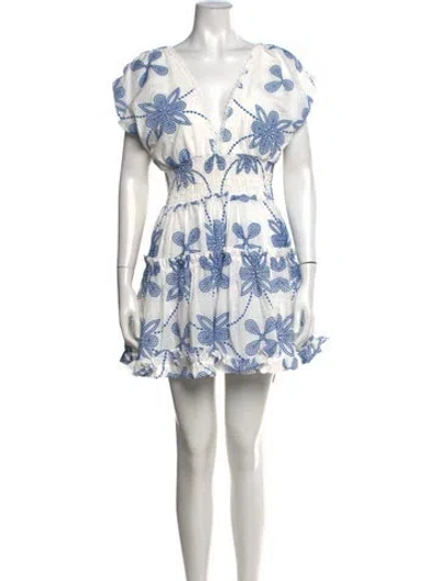 Pre-owned Waimari Floral Print Mini Dress In Blue/white