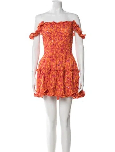 Pre-owned Waimari Floral Print Mini Dress In Orange