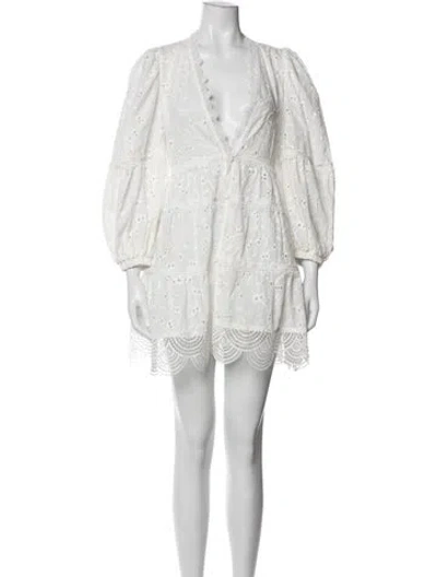 Pre-owned Waimari Floral Print Mini Dress In White