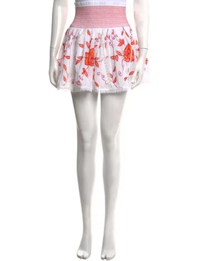 Pre-owned Waimari Floral Print Mini Skirt In White