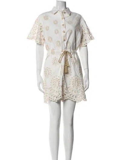 Pre-owned Waimari Floral Print Romper In Gold/white