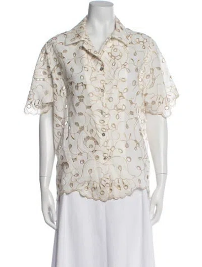 Pre-owned Waimari Floral Print Short Sleeve Button-up Top In Multicolor