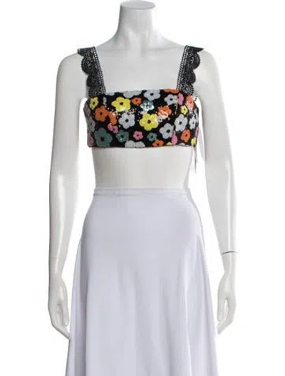 Pre-owned Waimari Floral Print Square Neckline Crop Top W/ Tags In White
