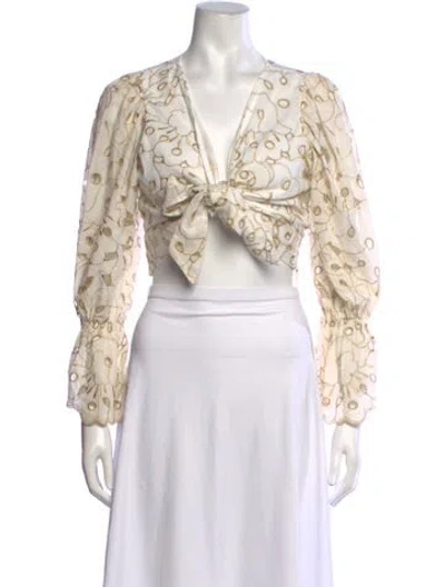 Pre-owned Waimari Floral Print V-neck Crop Top In Neutrals