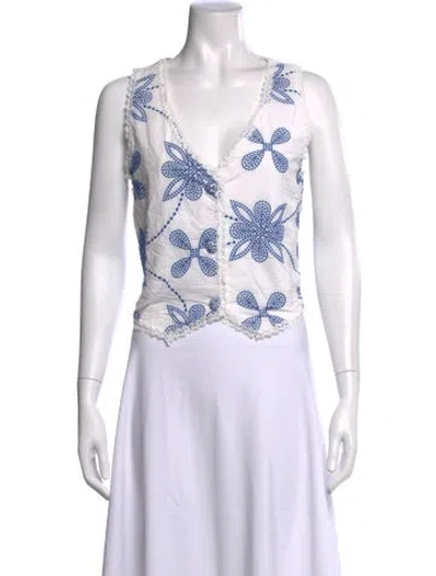 Pre-owned Waimari Floral Print V-neck Top In White