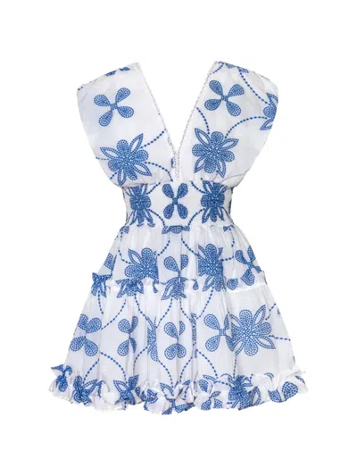 Waimari Giselle Embroidered Ruffled Mini Dress In Blue