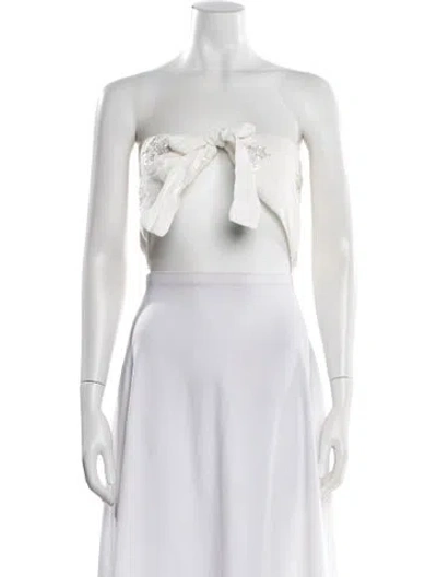 Pre-owned Waimari Graphic Print Halterneck Crop Top In White