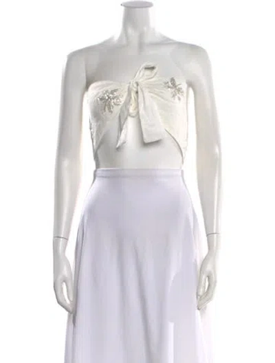 Pre-owned Waimari Graphic Print Halterneck Crop Top In White