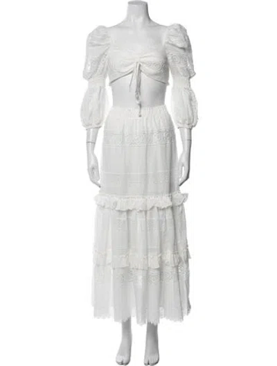 Pre-owned Waimari Lace Pattern Beaded Accents Skirt Set In White