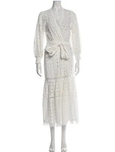 Pre-owned Waimari Lace Pattern Eyelet Trim Robe In White