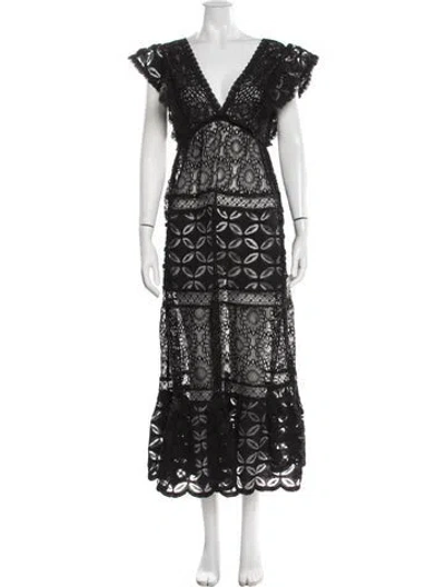 Pre-owned Waimari Lace Pattern Long Dress In Black