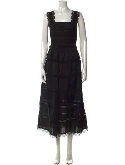 Pre-owned Waimari Lace Pattern Long Dress In Black
