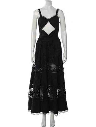 Pre-owned Waimari Lace Pattern Long Dress In Black