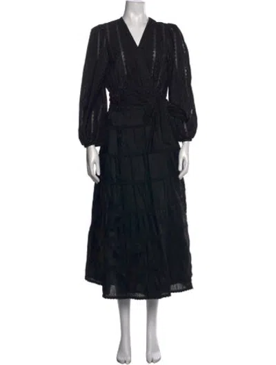 Pre-owned Waimari Lace Pattern Long Dress In Black