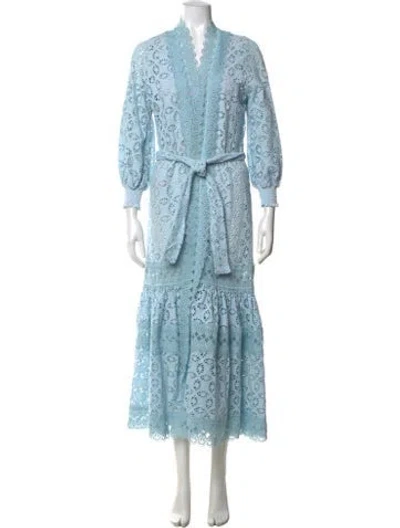 Pre-owned Waimari Lace Pattern Long Dress In Blue