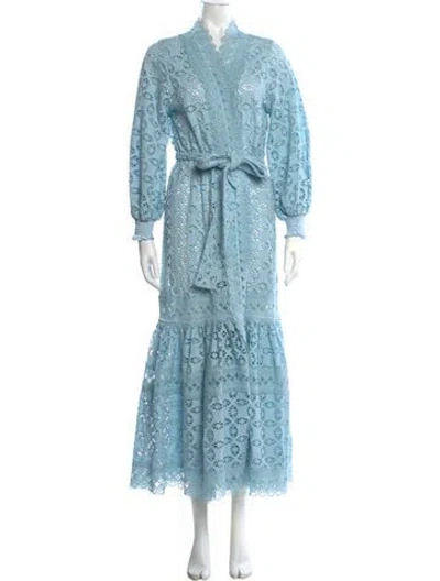 Pre-owned Waimari Lace Pattern Long Dress In Blue