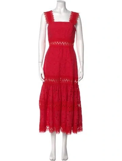 Pre-owned Waimari Lace Pattern Long Dress In Red