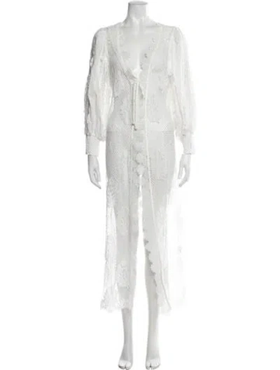 Pre-owned Waimari Lace Pattern Long Dress In White
