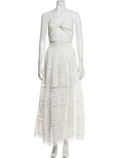Pre-owned Waimari Lace Pattern Long Dress In White