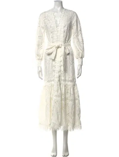 Pre-owned Waimari Lace Pattern Long Dress In White