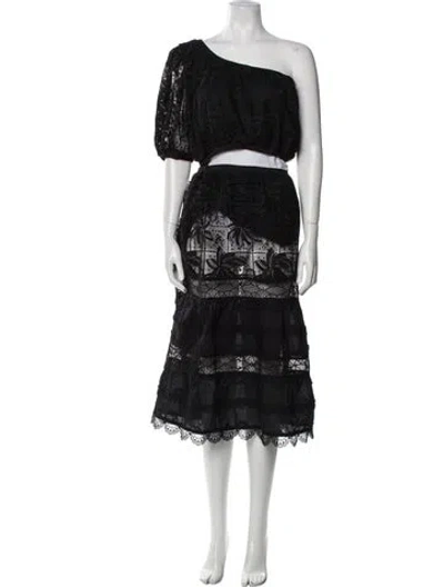 Pre-owned Waimari Lace Pattern Midi Length Dress In Black