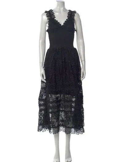 Pre-owned Waimari Lace Pattern Midi Length Dress In Black