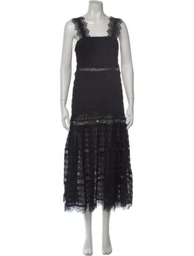 Pre-owned Waimari Lace Pattern Midi Length Dress In Black