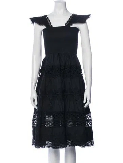 Pre-owned Waimari Lace Pattern Midi Length Dress In Black
