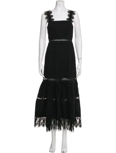 Pre-owned Waimari Lace Pattern Midi Length Dress In Black
