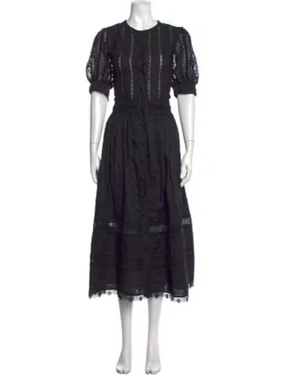 Pre-owned Waimari Lace Pattern Midi Length Dress In Black