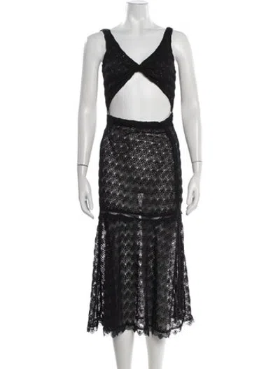 Pre-owned Waimari Lace Pattern Midi Length Dress In Black