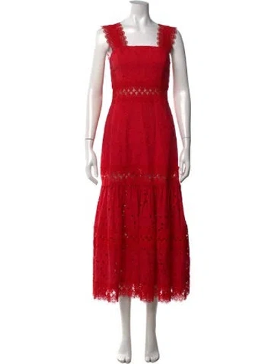 Pre-owned Waimari Lace Pattern Midi Length Dress In Red