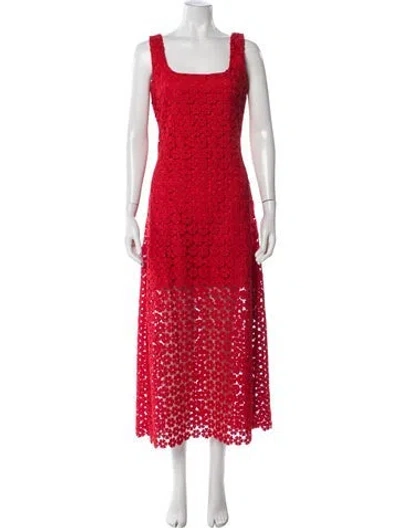 Pre-owned Waimari Lace Pattern Midi Length Dress In Red