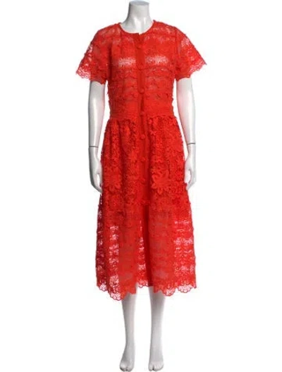 Pre-owned Waimari Lace Pattern Midi Length Dress W/ Tags In Orange
