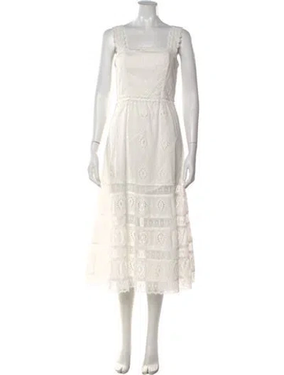 Pre-owned Waimari Lace Pattern Midi Length Dress W/ Tags In White