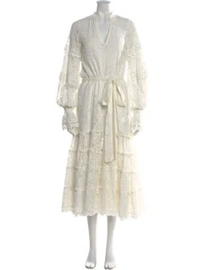 Pre-owned Waimari Lace Pattern Midi Length Dress In White