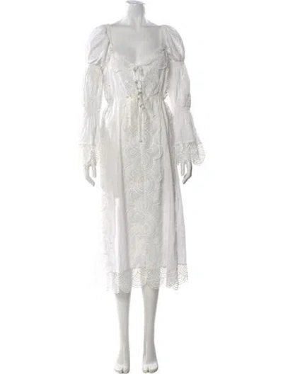 Pre-owned Waimari Lace Pattern Midi Length Dress In White