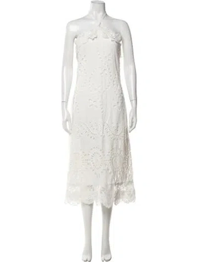 Pre-owned Waimari Lace Pattern Midi Length Dress In White