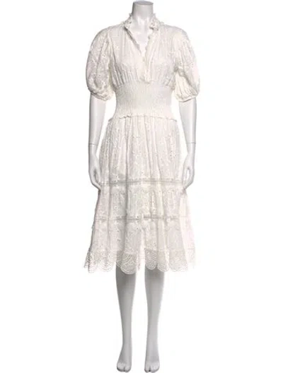 Pre-owned Waimari Lace Pattern Midi Length Dress In White