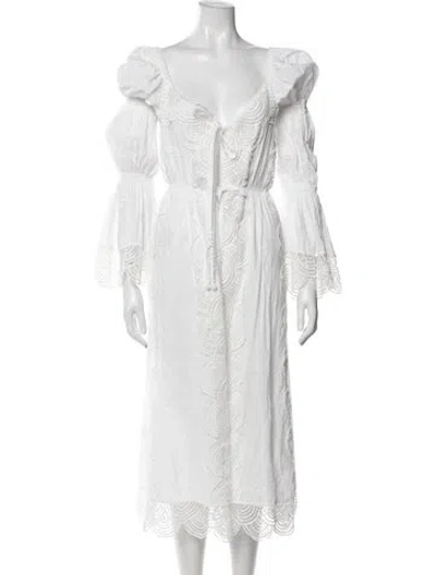 Pre-owned Waimari Lace Pattern Midi Length Dress In White