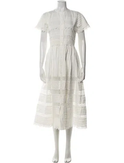 Pre-owned Waimari Lace Pattern Midi Length Dress In White