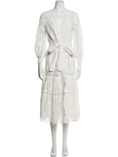 Pre-owned Waimari Lace Pattern Midi Length Dress In White