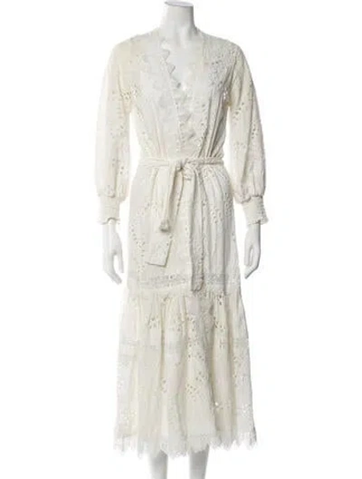 Pre-owned Waimari Lace Pattern Midi Length Dress In White