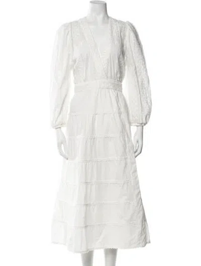 Pre-owned Waimari Lace Pattern Midi Length Dress In White