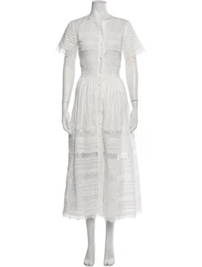 Pre-owned Waimari Lace Pattern Midi Length Dress In White